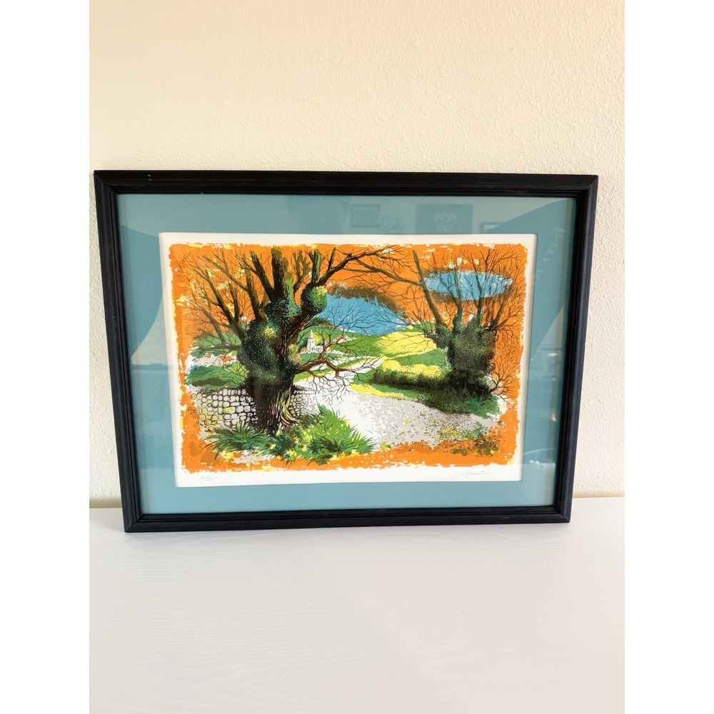 Reginald Lander Lithograph Signed 30/275 Landscape Art Vintage MCM Village Decor